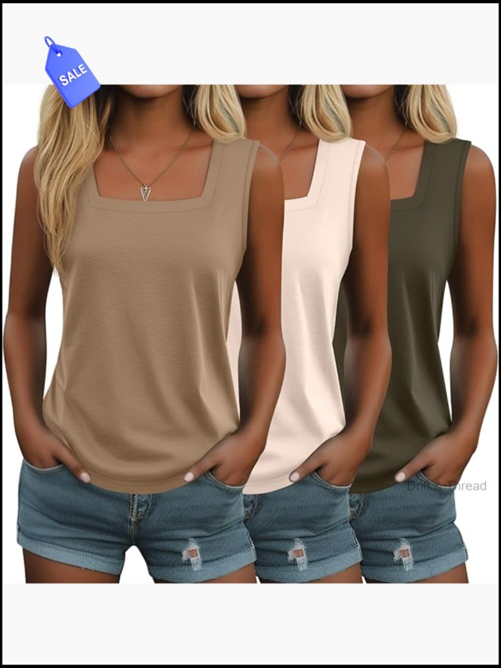 3 Pack Women's Tank Tops Loose Fit Square Neck Sleeveless Summer
